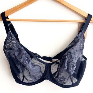 Lajaby Navy Blue Sheer Floral Underwire Bra 38C